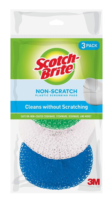 Scotch-Brite Non-Scratch Plastic Scrubbing Pads, Cleans Dishes Without Scratching, 3 Scrubbing Pads