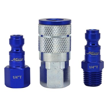 Milton "ColorFit Coupler &amp; Plug Kit (3 Piece), T-Style 1/4"" NPT Blue" (S-303TKIT)