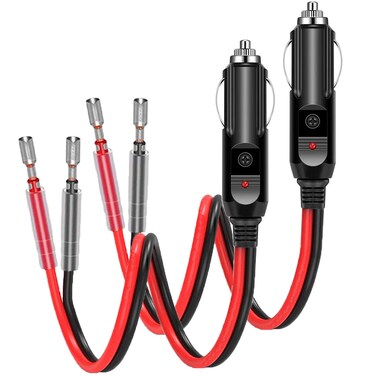 holder 2 Pack 12V Fused Cigarette Lighter Male Plug with Leads &amp; LED Light, 16AWG Car Replacement Heavy Duty Male 15A Fused Cigarette Lighter Socket Cord