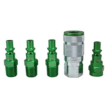 MILTON INDUSTRIES S-305AKIT A-Style, 1/4" NPT, Green, Coupler &amp; Plug Kit (5 Piece)