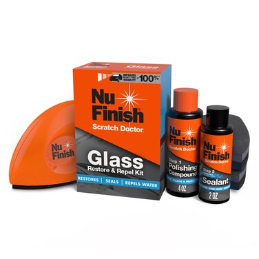 Nu Finish Glass Restore &amp; Repel Kit, Two Step Regimen for Car Windshield, Includes Polishing Compound, Ceramic Sealant, Precision Applicator Tool, and 2 Reusable Sponges