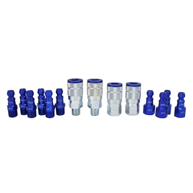 Milton Coupler &amp; Plug Kit - (T-Style, Blue) - 1/4" NPT, (14-Piece) - S-314TKIT