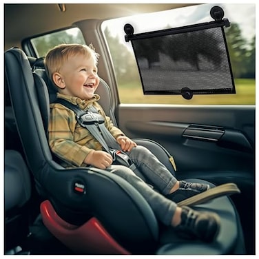 Nuby 14" Roller Vehicle Side Window Sun Protection Shade for Baby   2 Pack   Pull Down with Suction Cups and Press Button Roll Up   Black