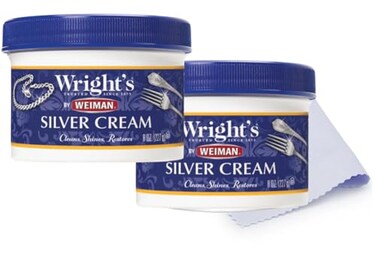 Wright's by Weiman Silver Cleaner and Polish Cream - Gently Clean and Remove Tarnish without Scratching, Ammonia-Free, 8 Ounce, 2 Pack with Polishing Cloth