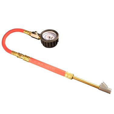 Milton Extended Reach Dial Tire Pressure Gauge 951, 9 Inch Flexible Hose, 12 Inch Dual Head Swivel Straight Foot Chuck with Grip, Built-in Deflator Valve, 0-160 Psi Pressure Range