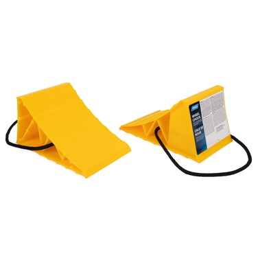 Camco Wheel Chock with Rope for Easy Removal, Helps Keep Your Trailer or RV in Place (Pack of 2) - 44471