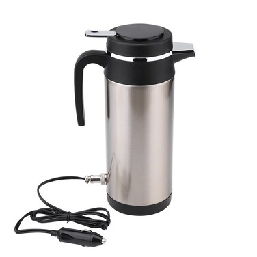 Qiilu 1200ml Car Electric Kettle 12V Hot Water Bottle Stainless Steel Cigarette Lighter Heating Cordless Kettle Mug Electric Travel Thermoses