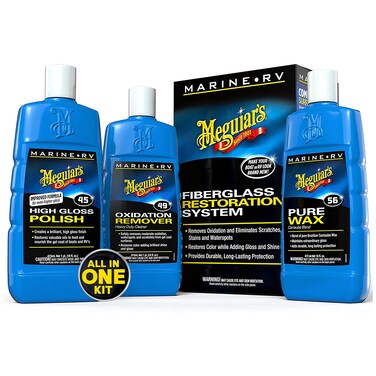 Meguiar's M4965 Marine/RV Fiberglass Restoration System Kit - Remove Oxidation, Restore Shine and Gloss and Protect with Durable, Long-Lasting Wax - 3 Products (Packaging May Vary)
