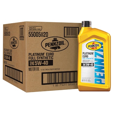 Pennzoil Platinum Euro Full Synthetic 5W-40 Motor Oil, 1 Quart (6 Pack)