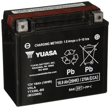Yuasa YUAM320BS YTX20L-BS Maintenance Free AGM Battery with Acid pack