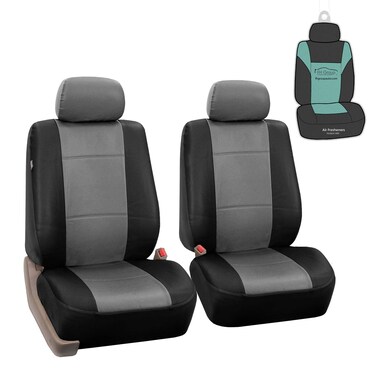 FH Group Car Seat Covers Front Set Premium Faux Leather - Gray Black Car Seat Covers for Low Back Seat, Universal Fit, Automotive Seat Covers, Airbag Compatible Car Seat Cover for SUV, Sedan, Van