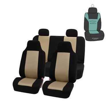 FH Group Car Seat Covers Classic Cloth Seat Covers Full Set with Gift - Universal Fit for Cars Trucks and SUVs (Beige) FB102114
