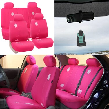 FH Group Car Seat Covers Floral Embroidery Design Full Set Purple Automotive Seat Covers, Airbag and Split Rear Car Seat Cover Universal Fit Interior Accessories Cars Trucks and SUV Car Accessories