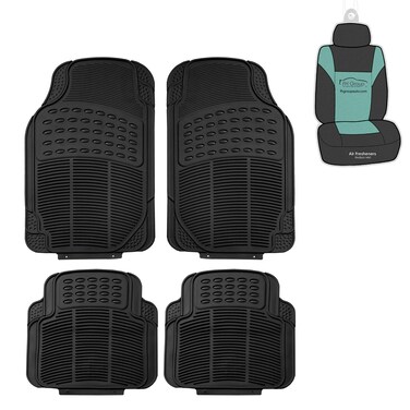 FH Group Trimmable Non-Slip Rubber Floor Mats Full Set - Universal Fit for Cars Trucks and SUVs (Black) F11305