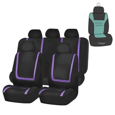 FH Group FH-FB032115 Unique Flat Cloth Seat Cover w. 5 Detachable Headrests and Solid Bench Purple/Black- Fit Most Car, Truck, SUV, or Van