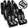 FH Group Three Row Combo Set Striking Striped 7 Seater Car Seat Covers with Steering Wheel Cover and Seat Belt Pads - Universal Fit for Most Cars, Trucks, SUVs or Vans Gray/Black
