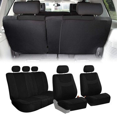 FH Group Car Seat Covers Multi-Functional Cloth Full Set Car Seat Covers (Full Split Bench Coverage) -Fit Most Car, Truck, SUV, or Van (Solid Black) FB039115