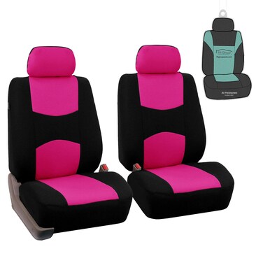 FH Group Pair Set Flat Cloth Car Seat Covers- Universal Fit for Trucks, SUVs, and Vans (Pink/Black) FB050102