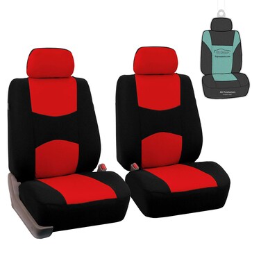 FH Group Pair Set Flat Cloth Car Seat Covers- Universal Fit for Trucks, SUVs, and Vans (Red/Black) FB050102