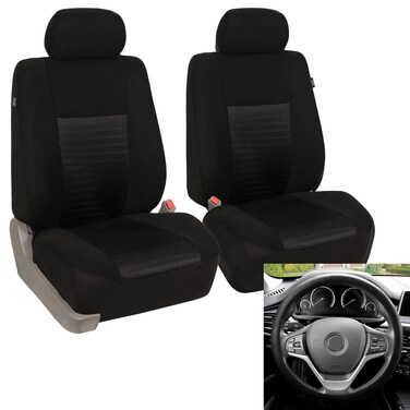 FH Group - FB060102 Trendy Elegance Car Seat Cover, s, Airbag &amp; Split Ready w. FH3001 Silicone Steering Wheel Cover, Solid Black Color - Fit Most Car, Truck, SUV, or Van