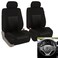 FH Group - FB060102 Trendy Elegance Car Seat Cover, s, Airbag &amp; Split Ready w. FH3001 Silicone Steering Wheel Cover, Solid Black Color - Fit Most Car, Truck, SUV, or Van