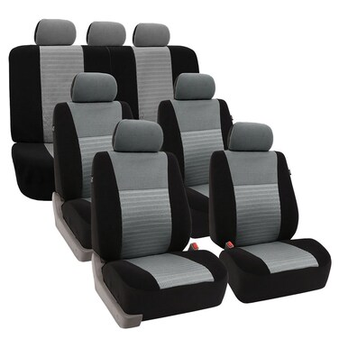 FH Group Three Row Trendy Elegance 3D Air Mesh Car Seat Covers, Airbag Compatible and Split Bench - Universal Fit for Cars Trucks and SUVs (Gray/Black) FB060217