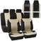 FH Group Premium Fabric Car Seat Covers, Airbag Compatible and Split Bench with Premium Carpet Floor Mats - Fit Most Car, Truck, SUV, or Van Beige/Black
