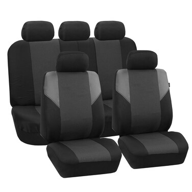 FH Group Car Seat Covers Full Set Gray Cloth - Universal Fit, Cross Weave Automotive Seat Covers, Low Back Front Seat Covers, Airbag Compatible, Split Bench Rear, Car Seat Cover for SUV, Sedan, Van