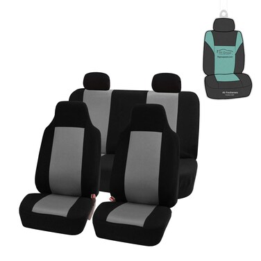 FH Group FB102114 Classic Full Set High Back Flat Cloth Car Seat Covers,Pink/Black- Fit Most Car, Truck, SUV, or Van (Gray)
