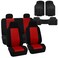 FH Group FH-FB102114 Full Set Classic Cloth Car Seat Covers Red/Black Color with F11306 Vinyl Floor Mats- Fit Most Car, Truck, SUV, or Van