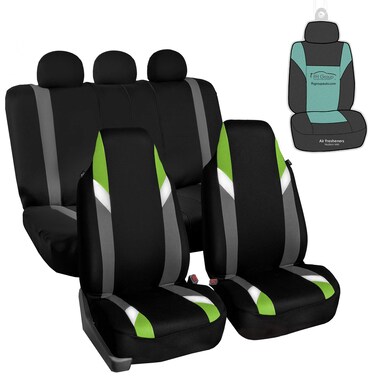 FH Group FB133115 Premium Modernistic Full Set Seat Covers w. Free Air Freshener, Green/Black- Fit Most Car, Truck, SUV, or Van