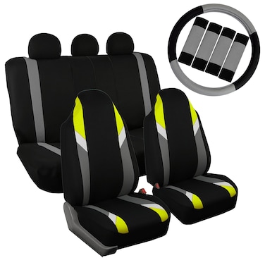 FH Group Supreme Modernistic Full Set Car Seat Covers (Yellow) Gift - Universal Fir for Cars, Trucks &amp; SUVs