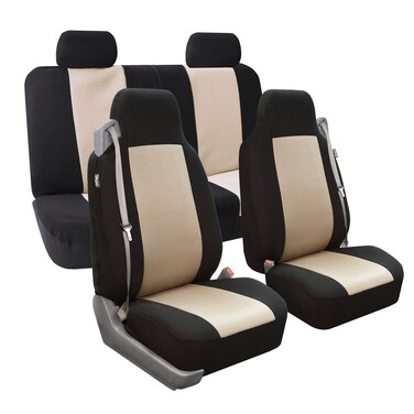 FH Group FH-FB302114 Full Set - All Purpose Classic Cloth Seat Covers Beige/Black - Fit Most Car, Truck, SUV, or Van