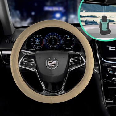 FH Group FH2006 Microfiber Embossed Leather Steering Wheel Cover (Beige) with Gift- Universal Fit for Cars, Trucks &amp; SUVs