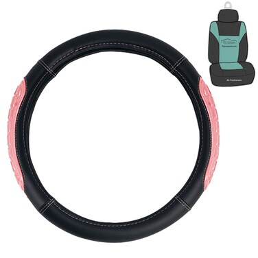 FH Group Silicone Grip Luxury Faux Leather Steering Wheel Cover, Universal 15 Inch -Universal Fit for Cars Trucks and SUVs (Pink) FH2012