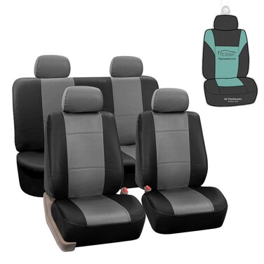 FH Group PU Leather Full Set Seat Covers with Gift - Fit Most Car, Truck, SUV, or Van (Gray/Black) PU001115