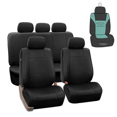 FH-PU002115 Classic PU Leather Car Seat Covers, Airbag compatible and Split Bench, Black color