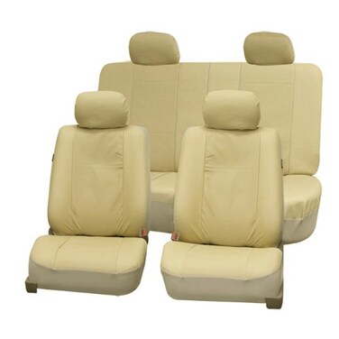 FH-PU007114 Deluxe Leatherette Car Seat Covers Airbag Ready and Split Bench Beige color