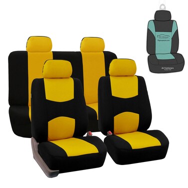 FH Group FB038114 Stylish Cloth Full Set Car Seat Covers-Yellow/Black Color with Gift - Fit Most Car, Truck, SUV, or Van