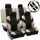 FH Group FH-FB072114-STEER Flat Cloth Auto Seat Covers+Steering Wheel Cover &amp; Seatbelt Pads Beige