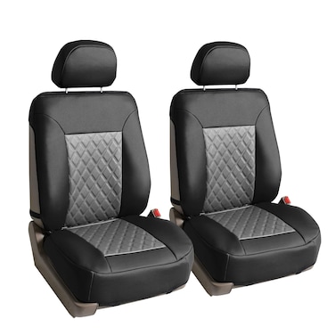 FH Group Car Front Seat Cushions Quality Diamond Pattern Water Resistant PU Leather Airbag Compatible Cushions for Cars, Trucks, Vans, &amp; SUVs