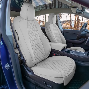 FH Group Custom Fit Seat Covers for 2020-2024 Tesla Model Y Neoprene Water Resistant Automotive Seat Covers -Front Set Solid Gray