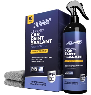 GLOMAX Ceramic Coating For Cars (16 oz.) - Hydrophobic Ceramic Car Wax Spray With Added UV PROTECTION - LONG LASTING Shiny Car Stuff - Spray Wax For Cars With 2 Micro Fiber Towels, Waterless Wash