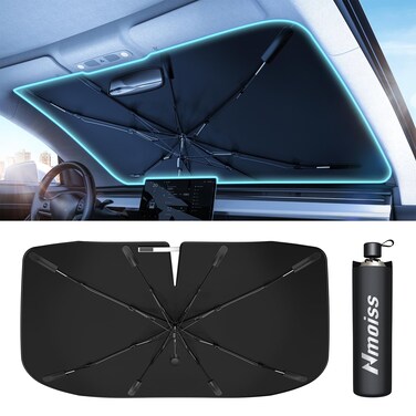 [2025 Upgrade] Nmoiss Windshield Sun Shade Umbrella for Car - [Vinyl Coating] Protect Car from Sun Rays &amp; Heat Damage Keep Cool and Protect Interior, Spring Structure Edge Medium (56" L x 31" W)