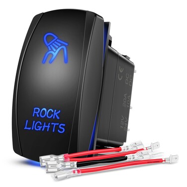 Nilight - 90008B Rock Lights Rocker Switch LED Light Bar 5Pin Laser On/Off LED Light 20A/12V 10A/24V Switch jumper wires set for Jeep Boat Trucks,2 years Warranty Blue