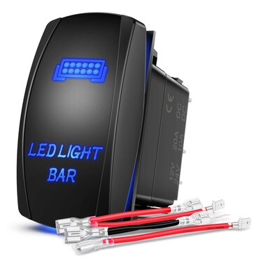 Nilight - 90001B LED Light Bar Rocker Switch 5Pin Laser On/Off LED Light 20A/12V 10A/24V Switch Jumper Wires Set for Jeep Boat Trucks,2 Years Warranty,Blue