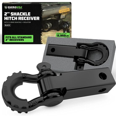 Rhino USA Shackle Hitch Receiver (Fits 2" Receivers) Best Towing Accessories for Trucks, Jeep, Toyota &amp; More - Connect Your Rhino Tow Strap for Vehicle Recovery, Mounts to 2" Receiver Hitches
