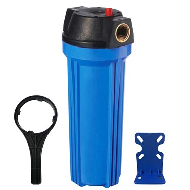 Geekpure 10-Inch Whole House Slim Water Filter Housing for 2.5" x 10" Filter - 3/4"NPT Brass Port - with Air Relief Valve-Blue (1)