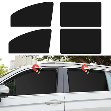 Car Side Window Sun Shades, 4 PCS Window Sunshades Privacy Curtains, 100% Block Light for Breastfeeding, Taking a nap, Changing Clothes, Camping