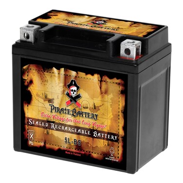 Pirate Battery YTX5L-BS Maintenance Free Replacement Battery compatible with ATV, Motorcycle, and Scooter: 12 Volts, 5 Amps, 4Ah, Nut and Bolt (T3) Terminal